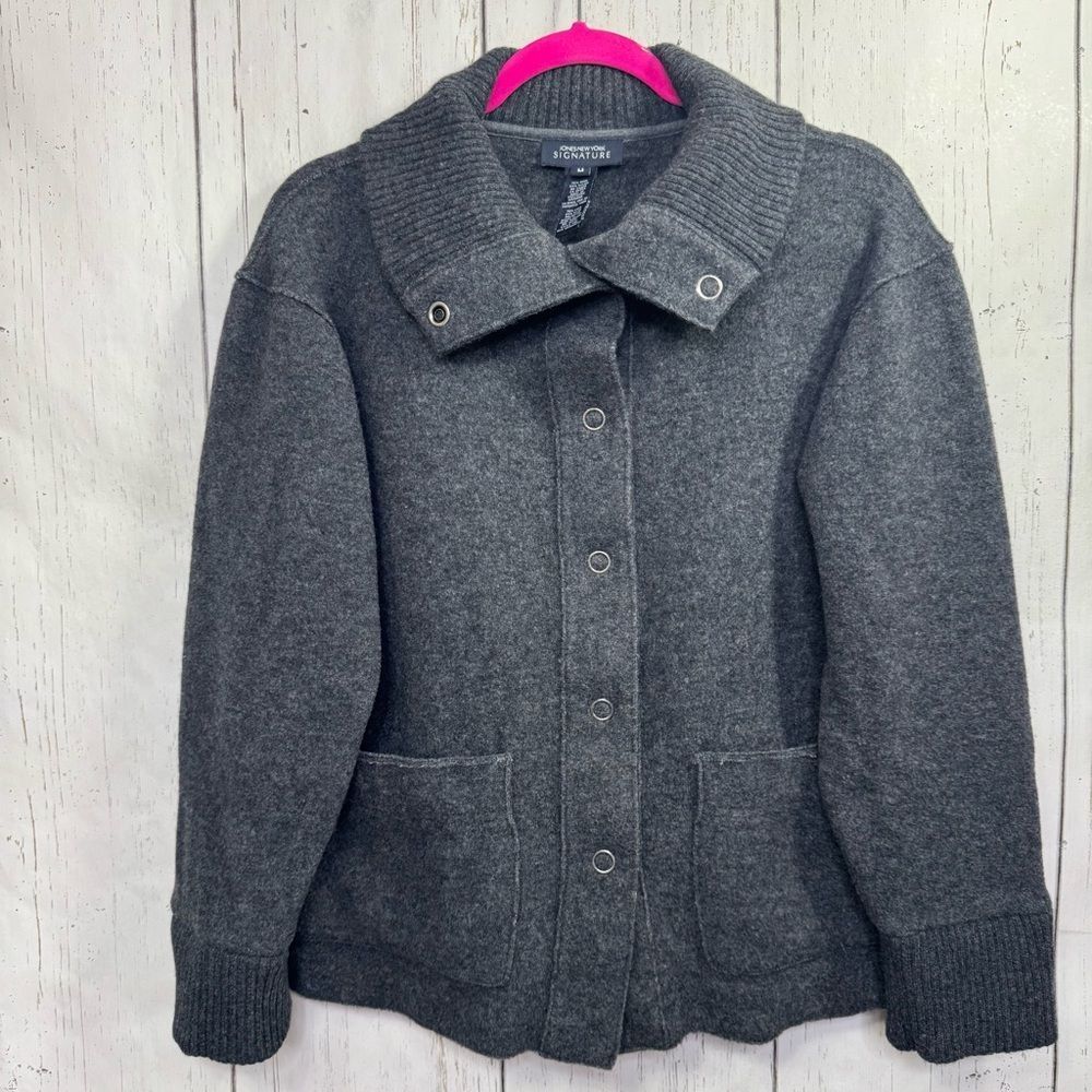 Jones New York Signature Vintage Wool Blend Snap Front Jacket M Minimalist Cozy
